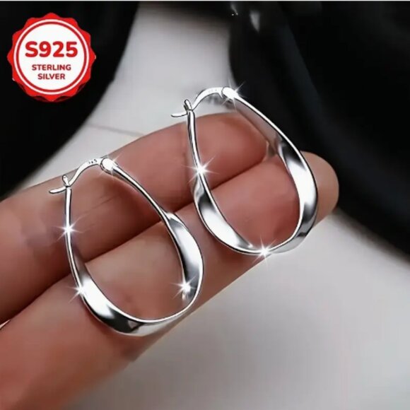 Elegant S925 Sterling Silver Mobius Twisted Earrings - Picture 1 of 7
